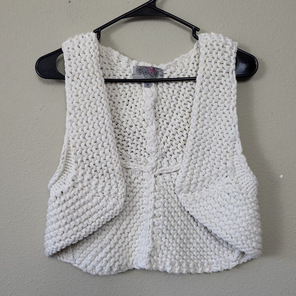 Ecote Womens White‎ Sleeveless Knitted Open Front Cardigan Sweater Size Medium